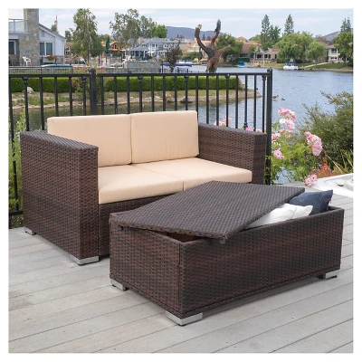Murano 2pc Aluminum Patio Chat Set With Cushions - Brown - Christopher Knight Home 2 Murano 2pc Aluminum Patio Chat Set With Cushions - Brown - Christopher Knight Home - Image 2