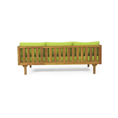Claremont Outdoor 3 Seater Acacia Wood Daybed With Cushions Teak/Green - Christopher Knight Home: UV-Resistant, Water-Repellent Patio Sofa 5 Claremont Outdoor 3 Seater Acacia Wood Daybed With Cushions Teak/Green - Christopher Knight Home: UV-Resistant, Water-Repellent Patio Sofa - Image 5
