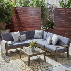 Christopher Knight Home Grenada Outdoor Acacia Wood 5 Seater Sectional Sofa Chat Set With Cushions -FurniVerse Store GUEST 02d68701 4825 4bfa ac79 ed0cac2b3e5a