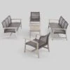Hampton 5pc Wood & Wicker Sofa Chat Set - Light Gray/Black - Christopher Knight Home
