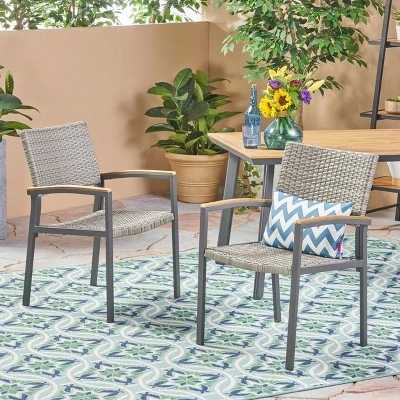 Luton 2pk Wicker & Aluminum Patio Dining Chair - Gray - Christopher Knight Home 1 Luton 2pk Wicker & Aluminum Patio Dining Chair - Gray - Christopher Knight Home