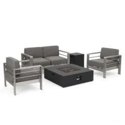 Christopher Knight Home Cape Coral Outdoor Aluminum 4 Seater Chat Set With Fire Pit -FurniVerse Store GUEST 05290743 d55e 4c5d 9961 f9e076de8a19