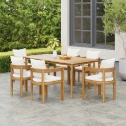 Christopher Knight Home Jada Outdoor 7 Pieces Open Slat Design Acacia Wood Dining Set With Cushion