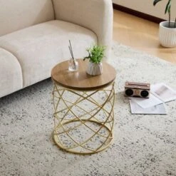 Modern Mesh Metal Accent Table With Wood Top, Round Indoor/Outdoor Side Table, Metal Frame Patio End Tables -Christopher Knight Home -FurniVerse Store GUEST 065c081b e7d9 427e 8364 8c3907850a70
