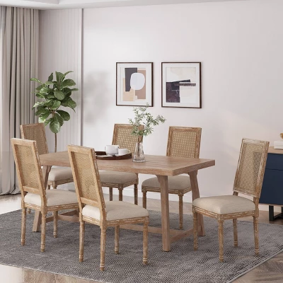 Set Of 6 Regina French Country Wood And Cane Upholstered Dining Chairs - Christopher Knight Home 1 Set Of 6 Regina French Country Wood And Cane Upholstered Dining Chairs - Christopher Knight Home