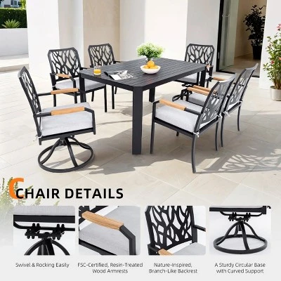 Christopher Knight Home Vale 7 Piece Outdoor Aluminum And Sunbrella Cushions Dining Set With 59" Rectangular Table 5 Christopher Knight Home Vale 7 Piece Outdoor Aluminum And Sunbrella Cushions Dining Set With 59" Rectangular Table - Image 5