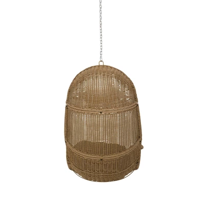Orville Indoor/Outdoor Wicker Hanging Chair With 8' Chain - Light Brown/Dark Gray - Christopher Knight Home 4 Orville Indoor/Outdoor Wicker Hanging Chair With 8' Chain - Light Brown/Dark Gray - Christopher Knight Home - Image 4