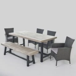Linden 6pc Acacia Wood & Wicker Patio Dining Set - Gray - Christopher Knight Home