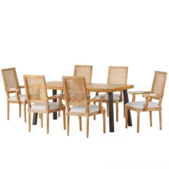 7pc Chatau Farmhouse Fabric Upholstered Wood And Cane Dining Set - Christopher Knight Home -FurniVerse Store GUEST 0c1d47a8 0a60 4947 ba10 89b2ab7ab439