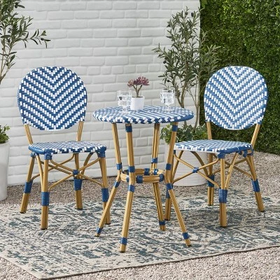 Picardy 3pc Outdoor Aluminum French Bistro Set - Navy/White/Bamboo - Christopher Knight Home 1 Picardy 3pc Outdoor Aluminum French Bistro Set - Navy/White/Bamboo - Christopher Knight Home