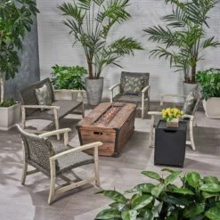 Christopher Knight Home Hampton Outdoor Acacia Wood And Wicker 6 Seater Chat Set With Fire Pit -FurniVerse Store GUEST 0db00f79 05c9 4f11 a02b 0fbdeabbcdff