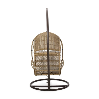 Malia Outdoor Wicker Hanging Chair With Stand Brown/Beige - Christopher Knight Home 1 Malia Outdoor Wicker Hanging Chair With Stand Brown/Beige - Christopher Knight Home