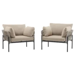 Christopher Knight Home Alma 36" Outdoor Rattan Weave Iron Club Chair With Plush Cushions (Set Of 2) -FurniVerse Store GUEST 104ea0d4 ede9 4154 b297 b096f111ad0f