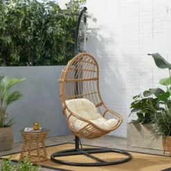 Christopher Knight Home Crumpton Outdoor Wicker Hanging Basket Chair With Cushions
