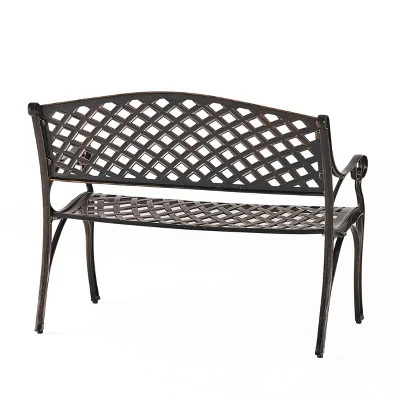 Christopher Knight Home Cozumel Outdoor 40.75" Cast Aluminum Bench, Shiny Copper 5 Christopher Knight Home Cozumel Outdoor 40.75" Cast Aluminum Bench, Shiny Copper - Image 5