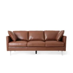 Brockbank Modern Faux Leather 3 Seater Sofa With Pillows - Christopher Knight Home -FurniVerse Store GUEST 112d594c 0a67 4e55 9bc1 d41a0cbe3482