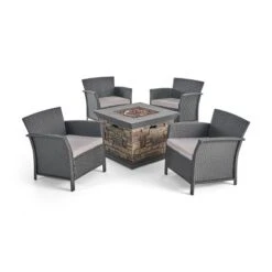 Christopher Knight Home Ellyanna Outdoor Wicker 5 Piece Club Chair And Fire Pit Set With Cushion -FurniVerse Store GUEST 113aa90c 6b97 4815 a610 bf986319109c