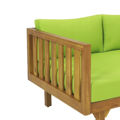 Claremont Outdoor 3 Seater Acacia Wood Daybed With Cushions Teak/Green - Christopher Knight Home: UV-Resistant, Water-Repellent Patio Sofa 7 Claremont Outdoor 3 Seater Acacia Wood Daybed With Cushions Teak/Green - Christopher Knight Home: UV-Resistant, Water-Repellent Patio Sofa - Image 7