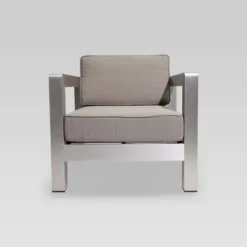 Aviara 5pc Aluminum Chat Set With Fire Pit - Silver/Khaki And Light Gray - Christopher Knight Home -FurniVerse Store GUEST 1278436c 69a6 4390 b84f a77e7c6ed86b