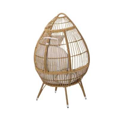 Serina Outdoor Wicker Teardrop Chair With Cushion - Beige/Light Brown - Christopher Knight Home 2 Serina Outdoor Wicker Teardrop Chair With Cushion - Beige/Light Brown - Christopher Knight Home - Image 2
