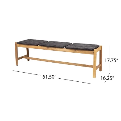 Christopher Knight Home Erick 61.5" Outdoor Wicker And Acacia Wood 3 Seater Bench 2 Christopher Knight Home Erick 61.5" Outdoor Wicker And Acacia Wood 3 Seater Bench - Image 2