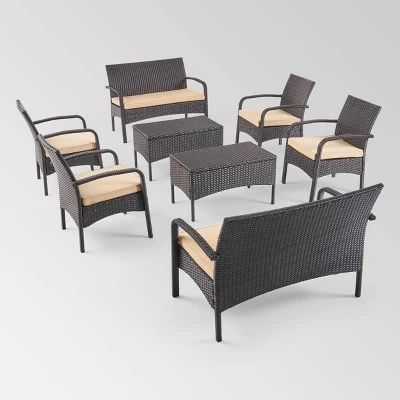 Cordoba 8pc Wicker Chat Set - Brown/Tan - Christopher Knight Home 1 Cordoba 8pc Wicker Chat Set - Brown/Tan - Christopher Knight Home