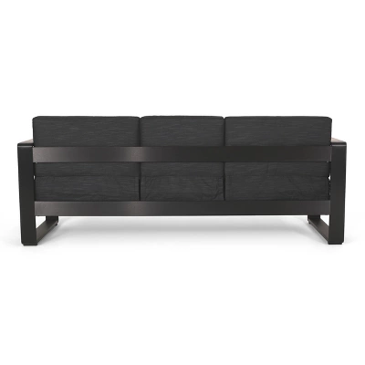 Christopher Knight Home Outdoor Aluminum 3 Seater Sofa With Water Resistant Cushions, Black Natural/Dark Gray 5 Christopher Knight Home Outdoor Aluminum 3 Seater Sofa With Water Resistant Cushions, Black Natural/Dark Gray - Image 5