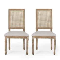 Christopher Knight Home Brownell French Country Fabric Upholstered Wood And Cane Dining Chairs (Set Of 2) -FurniVerse Store GUEST 15901bd9 9416 41e1 a391 5912556839a6