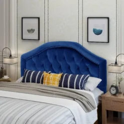 Contemporary Camelback Upholstered Headboard Full/Queen Size With Button Tufted Diamond Stitch & Nailhead Accents -Christopher Knight Home -FurniVerse Store GUEST 162f0567 c73d 4ca5 941d 350467e94a8f