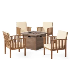 Christopher Knight Home Carolina Outdoor Acacia Wood 5 Piece Club Chair And Fire Pit Set With Cushions -FurniVerse Store GUEST 17ab9bcf a26c 4a3b 83af bc150c484642