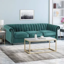 Bowie Modern Glam Velvet Sofa Teal - Christopher Knight Home