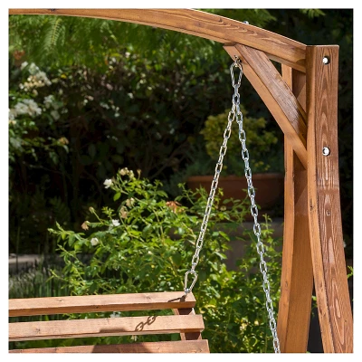 Tulip Larch Wood Patio Swinging Loveseat - Natural - Christopher Knight Home 3 Tulip Larch Wood Patio Swinging Loveseat - Natural - Christopher Knight Home - Image 3