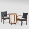 Lindy 3pc Acacia Wood And Wicker Bistro Set - Teak/Cream - Christopher Knight Home