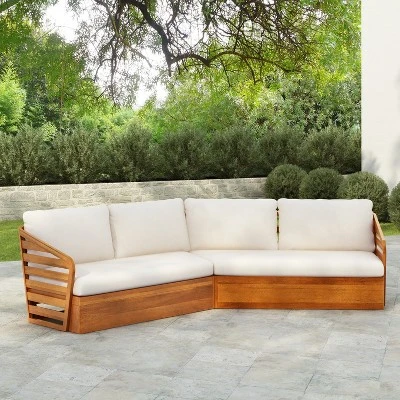 Christopher Knight Home Rugar 4-Seater Patio Acacia Wood V-Shaped Sectional Sofa With Thick Cushions 10 Christopher Knight Home Rugar 4-Seater Patio Acacia Wood V-Shaped Sectional Sofa With Thick Cushions - Image 10