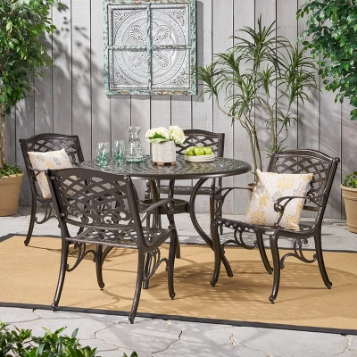 Christopher Knight Home Sarasota 5-Piece Cast Aluminum Outdoor Dining Set With Floral Scroll Design 8 Christopher Knight Home Sarasota 5-Piece Cast Aluminum Outdoor Dining Set With Floral Scroll Design - Image 8