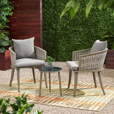 Pebble 3pc Wicker Boho Chat Set - Gray - Christopher Knight Home 1 Pebble 3pc Wicker Boho Chat Set - Gray - Christopher Knight Home