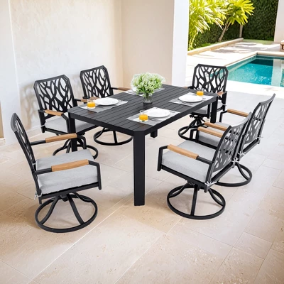 Christopher Knight Home Vale 7 Piece Outdoor Aluminum And Sunbrella Cushions Dining Set With 59" Rectangular Table 9 Christopher Knight Home Vale 7 Piece Outdoor Aluminum And Sunbrella Cushions Dining Set With 59" Rectangular Table - Image 9