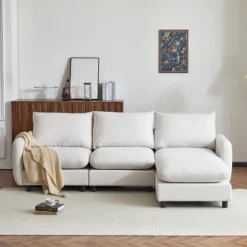 Christopher Knight Home Acker 4 Pieces Modern L Shape Upholstered Sectional Sofa Set, White