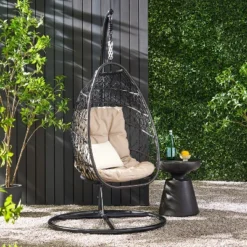 Christopher Knight Home Outdoor Wicker Hanging Basket Chair With Cushions (NO STAND)