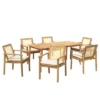 Christopher Knight Home Corin 7 Piece Rustic Outdoor Rattan And Acacia Dining Set With Cushion