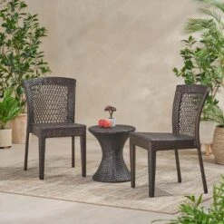 Christopher Knight Home Riggs Outdoor Wicker 3 Piece Stacking Chair Chat Set, Multibrown