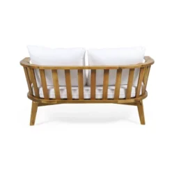 Solano Outdoor Wooden Loveseat With Cushions - White/Teak - Christopher Knight Home -FurniVerse Store GUEST 22bb9543 e13e 42ee 89a3 90f137f0f8a6