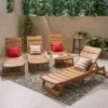 Maki 4 Pk Acacia Wood Chaise Lounge Teak - Christopher Knight Home: Weather-Resistant, Poolside Comfort