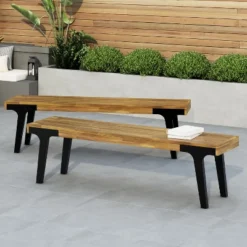 Christopher Knight Home Harper 63.00" Acacia Wood Benches (Set Of 2), Teak/Black