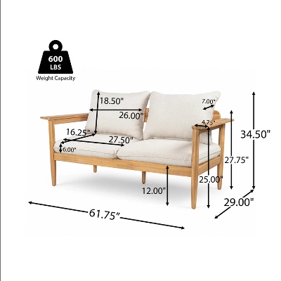 Christopher Knight Home Kara 61" Outdoor Acacia Wood Loveseat With Water-Resistant Cushions And Slat Open Back 2 Christopher Knight Home Kara 61" Outdoor Acacia Wood Loveseat With Water-Resistant Cushions And Slat Open Back - Image 2