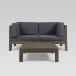 Brava 3pc Acacia Modular Loveseat And Table Set - Gray/Dark Gray - Christopher Knight Home