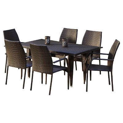 Canoga 7pc Wicker Patio Dining Set - Brown - Christopher Knight Home 1 Canoga 7pc Wicker Patio Dining Set - Brown - Christopher Knight Home