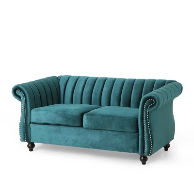 Glenmont Modern Glam Channel Stitch Velvet Loveseat With Nailhead Trim - Christopher Knight Home 7 Glenmont Modern Glam Channel Stitch Velvet Loveseat With Nailhead Trim - Christopher Knight Home - Image 7