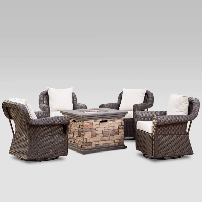 Ariel 5pc Wicker Rocking Chairs And Fire Pit Set - Dark Brown/Beige - Christopher Knight Home 1 Ariel 5pc Wicker Rocking Chairs And Fire Pit Set - Dark Brown/Beige - Christopher Knight Home