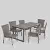 Mayhill 7pc Acacia Wood And Wicker Dining Set: Weather-Resistant, 6 Arm Chairs - Christopher Knight Home
